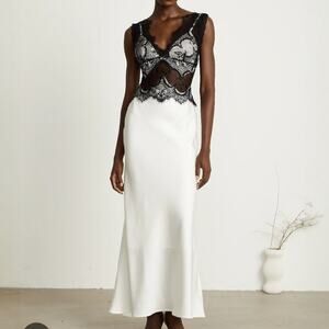 Miss Rosier Eleonore Lace Contrast Slip Maxi Dress Black White NWT Size S